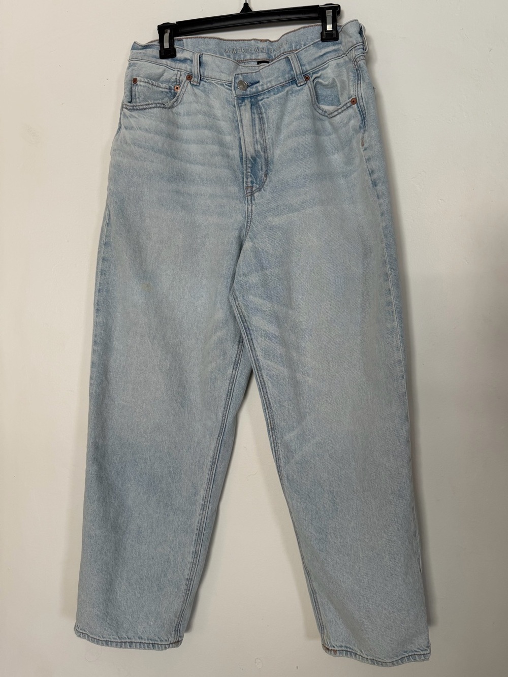 American Eagle Strigid Highest Rise Baggy Straight Jeans Sz14 X short light Wash